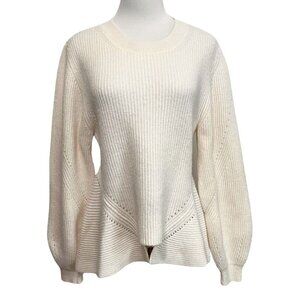 TWINSET MILANO WOOL ALPACA BLEND IVORY WHITE RIBBED ASYMMETRICAL SWEATER - L